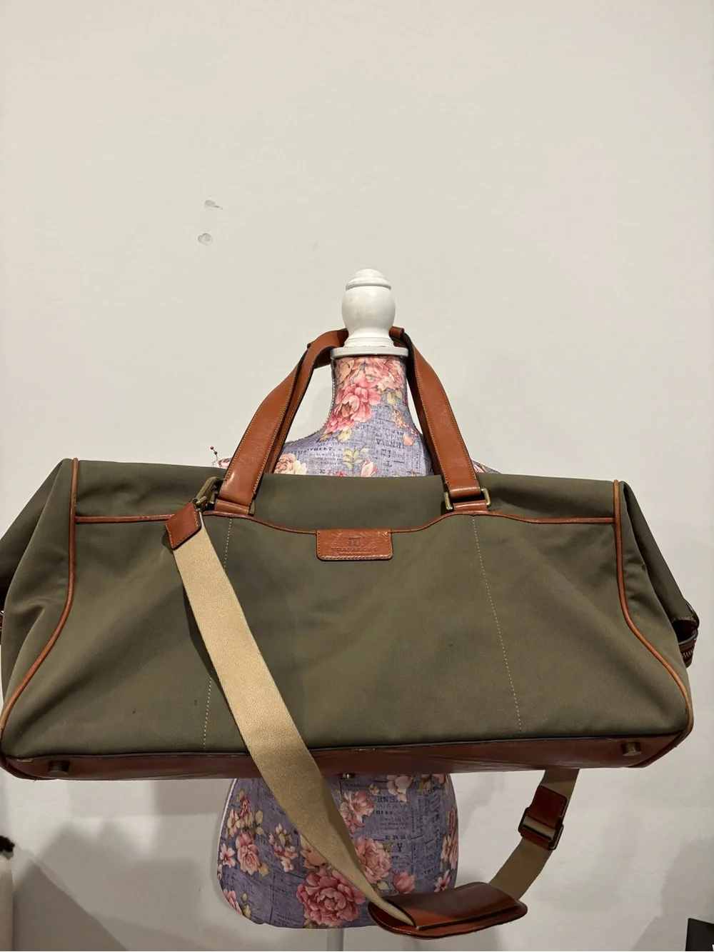 Trafalgar Olive Green and Brown Leather Trim Weekender duffle Bag